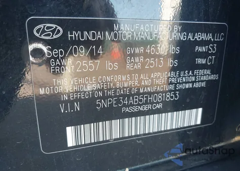 2015 Hyundai Sonata Sport 2.0T из США, поврежденный, VIN 5NPE34AB5FH081853